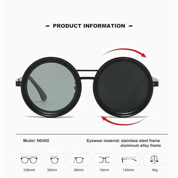 1-9 Gears Adjustable Tint Sunglasses for Men Fishing Sunglasses for Men Uv400 Round Polarized Sunglasses