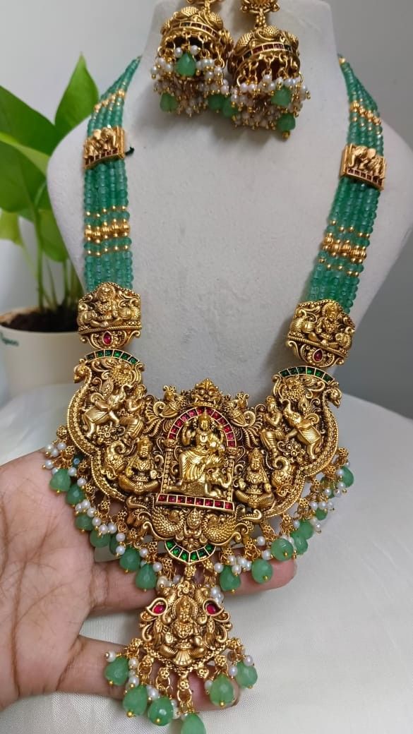Gems With Stone and Gold Mala Set