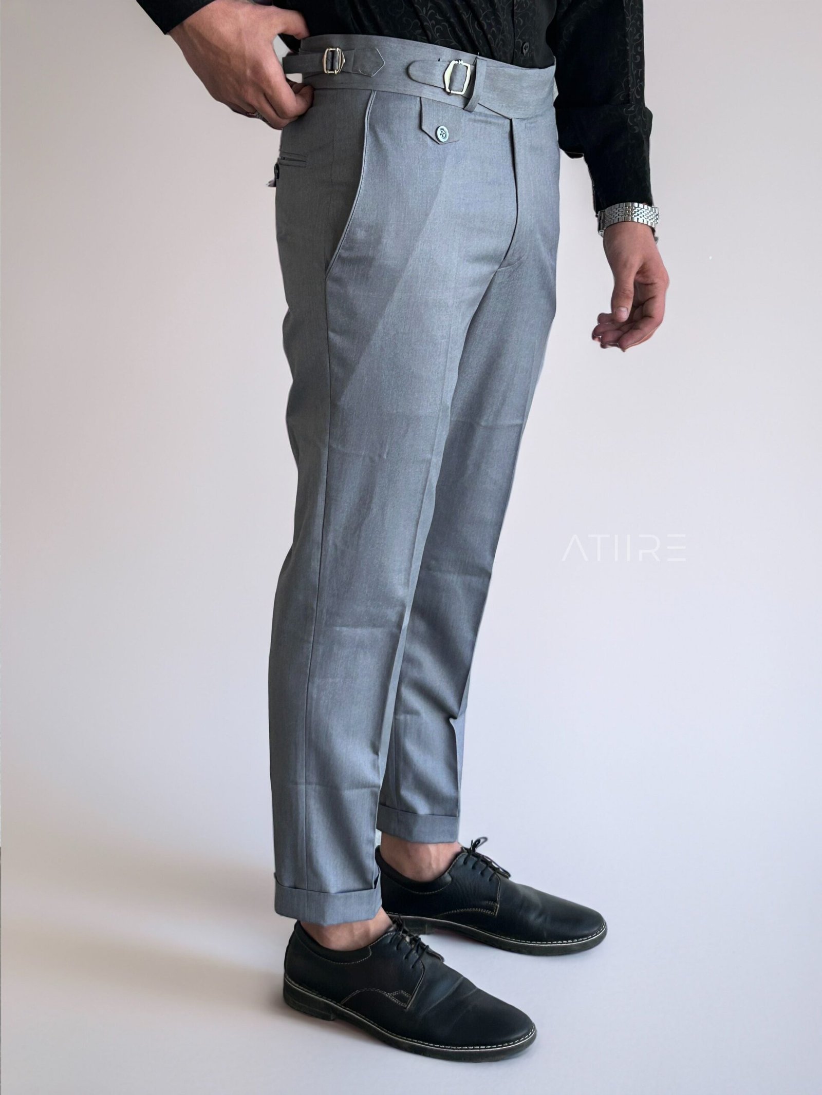 ASH GREY SINGLE PLEATED BUCKLE GURKHA PANTS - Image 6