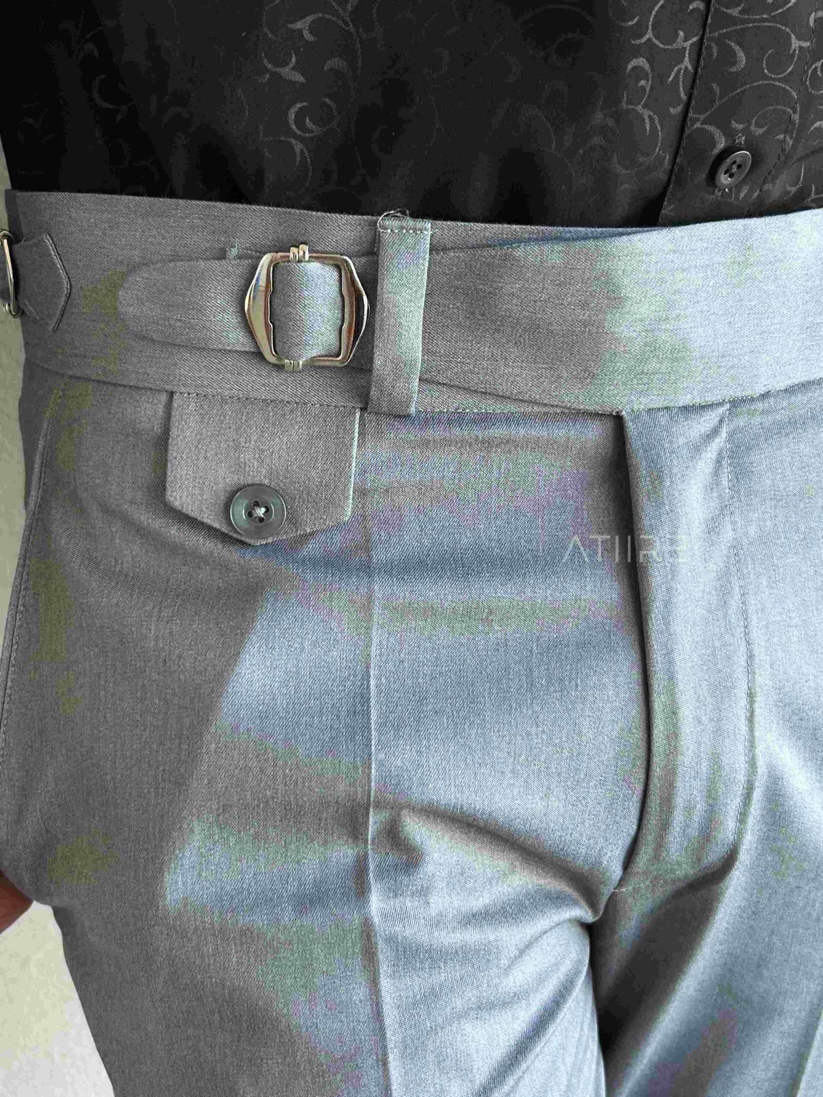 ASH GREY SINGLE PLEATED BUCKLE GURKHA PANTS - Image 2