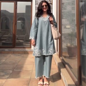 Grey Embroidered Co-ord Set