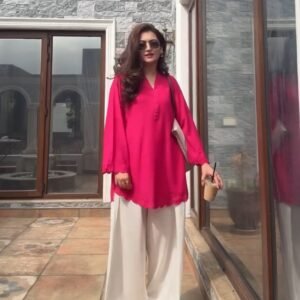 Pink embroidery Farsi cord set