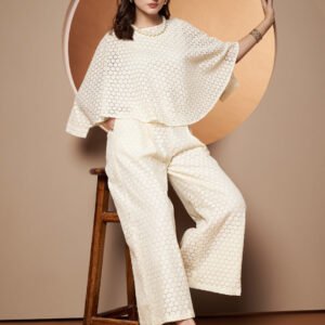 Women OffWhite Cotton Shrug and Trouser Co-ord Set
